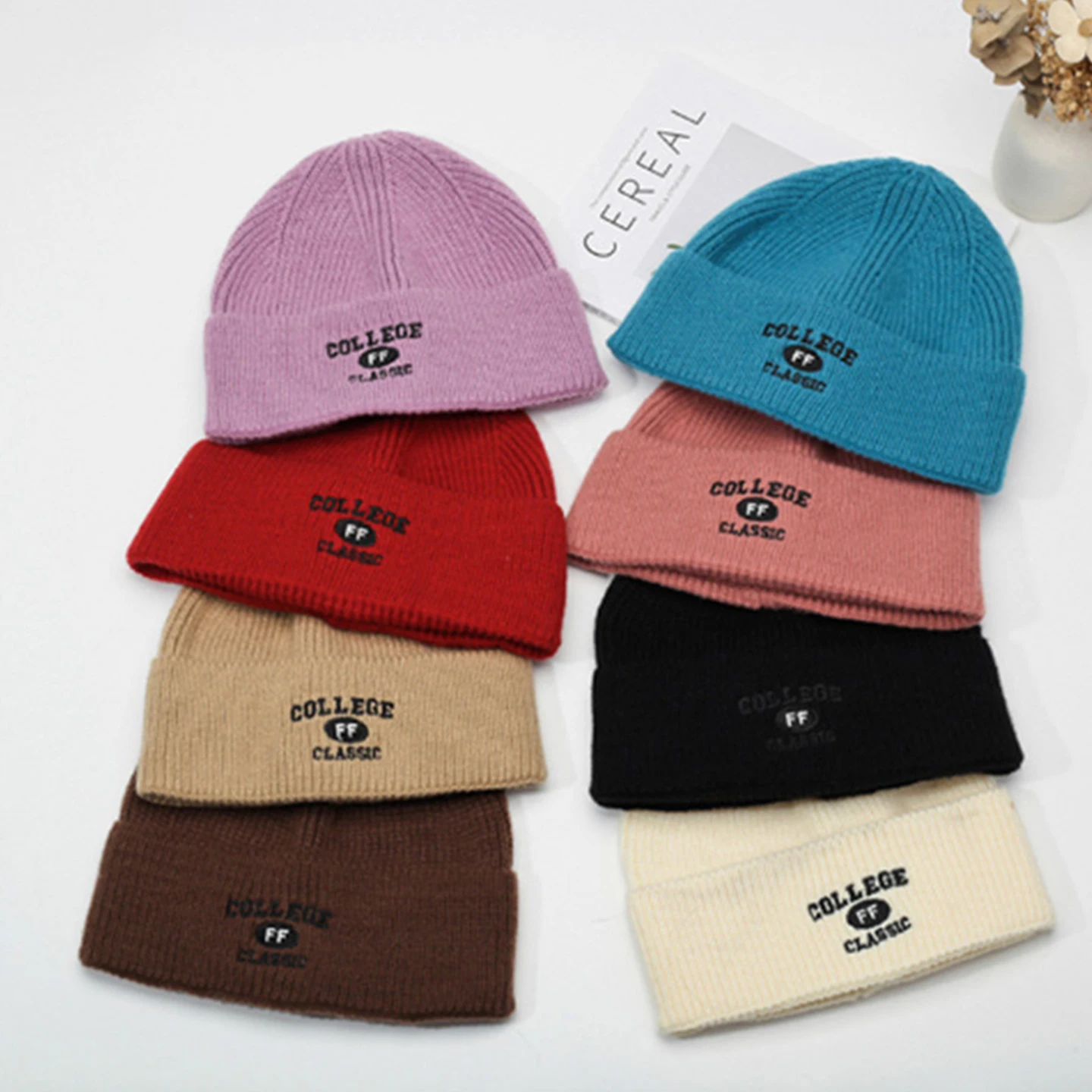 Autumn and Winter Hats, Thick Versatile Knitted Hats, Cycling Warm Large Hats, Face-Slimming Woolen Hats for Women, Thin Cold-Proof Hats