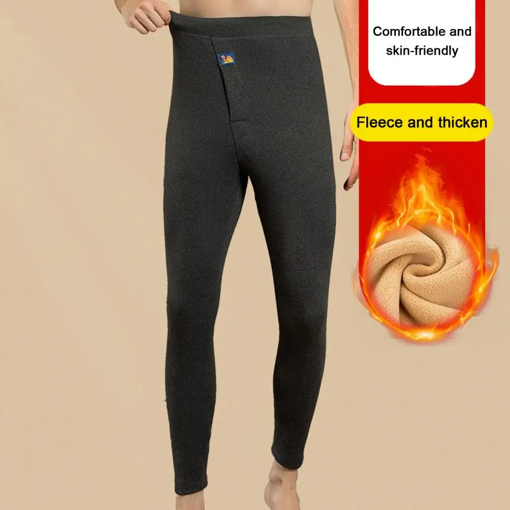 

Winter Thick Pants Men's High Elasticity Thermal Pants with Soft Plush Lining Firm Stitching for Winter Warmth Mid Waist Solid