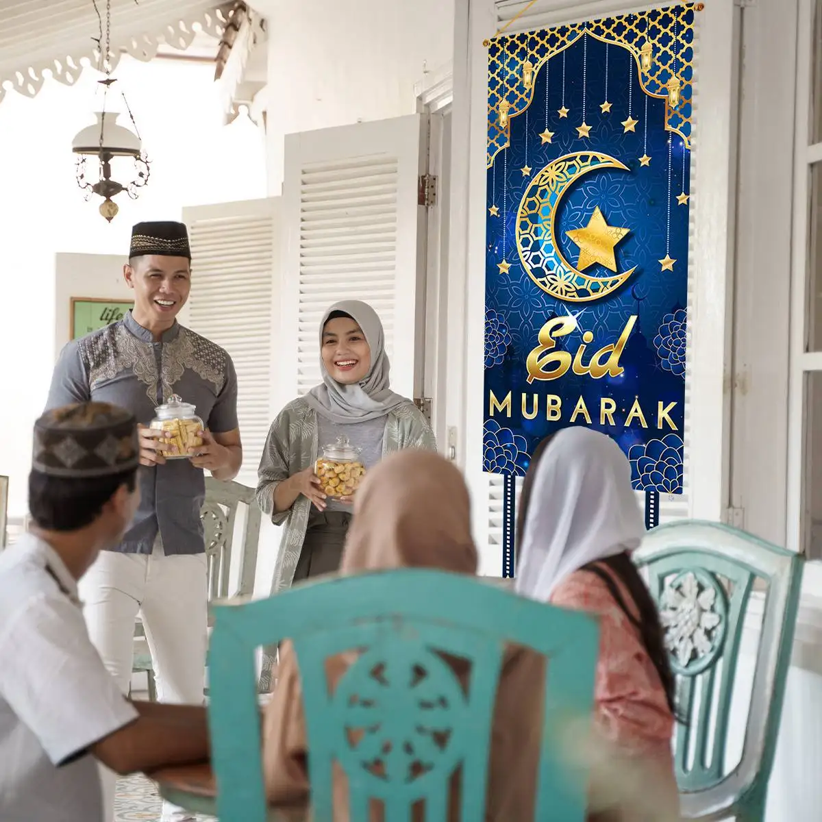 Eid 무바라크 장식 2024 걸이식 국기 라마단, 가정 문짝 이슬람 무슬림 파티 장식, 라마단 카림 배너, Eid Al-Fitr 선물