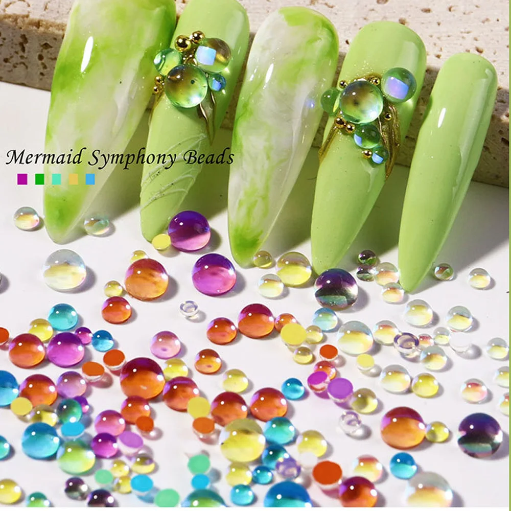 1Bag Aurora Mermaid Tears Nail Decoration Symphony Diamond Jewelry Candy Mixed Glass Half Pearl Bubble Manicure Rhinestones H2