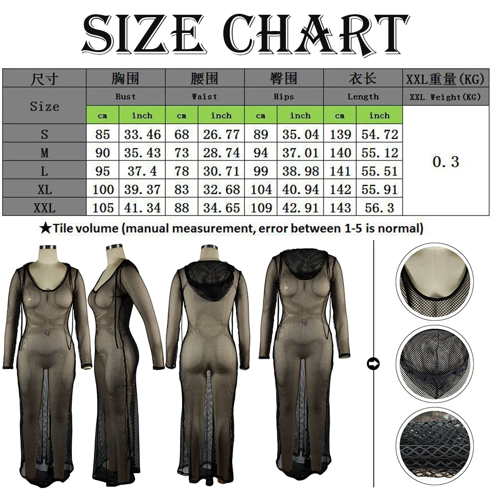 Sexy Fishnet See Through Beach Dress Women Mesh Hollow Out Beach Cover Up Long Sleeve Hooded Dress Seaside Lady Beach Vestidos