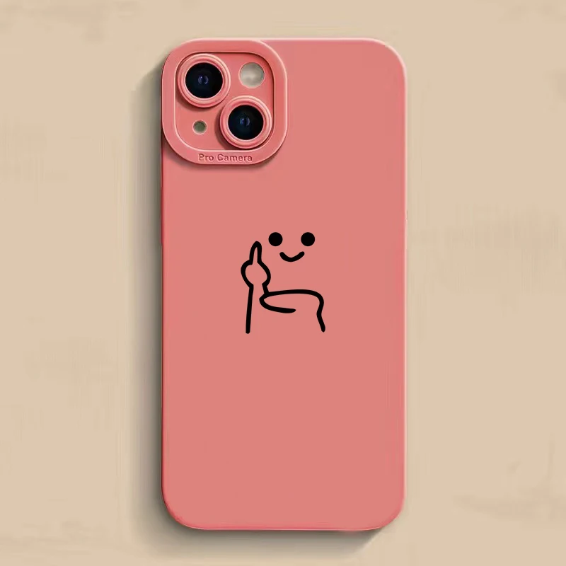 Cartoon Red Man Phone Case For iPhone 15 14 13 12 11 Pro Max Mini X XR XS 7 8 Plus SE Shockproof Middle Finger Soft Back Cover
