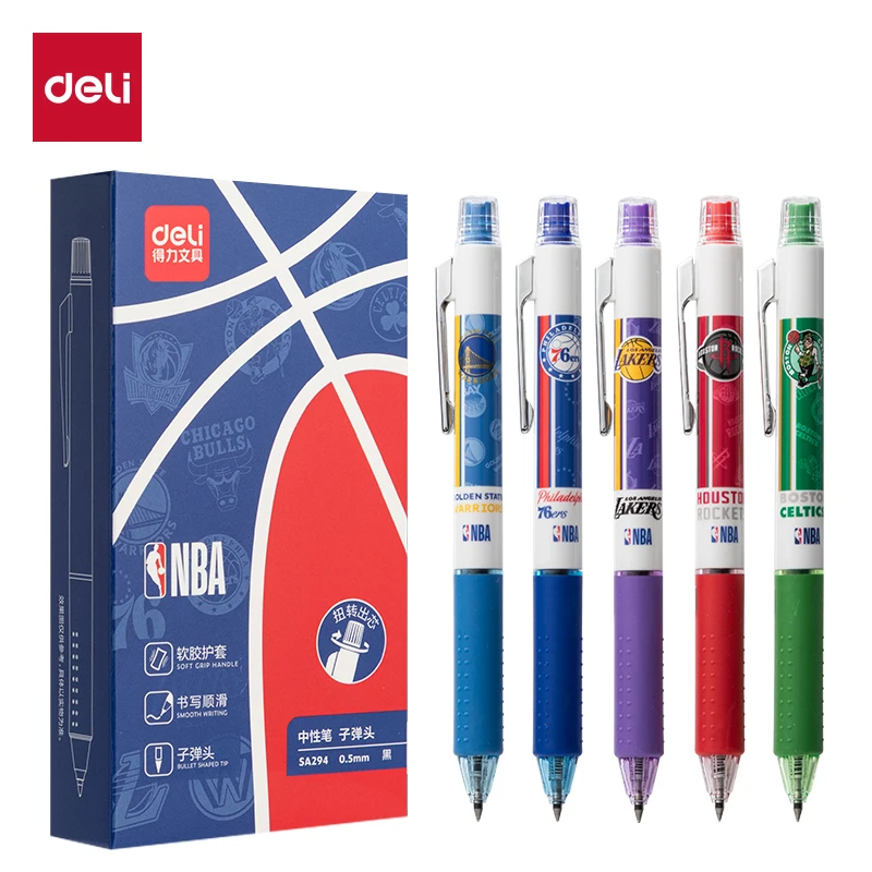 Deli X NBA Quick Dry Gel Pen 0.5mm ST Head Straight Liquid Rotating Student Business Pen Office Learning Stationery Supplies