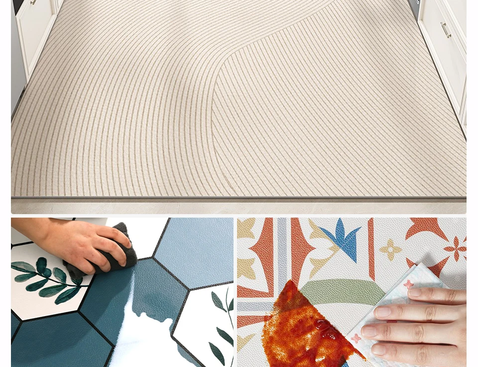 Kitchen Floor Mat Large Area Waterproof Carpet Pvc Leather Oil-proof Non-slip Foot Mats Line Minimalist Home Decoration Rug