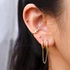 Boucles d'oreilles tendance en acier inoxydable pour femmes, 1 pièce, chaîne à Double perçage, fleur coréenne, Zircon, clous de perçage, bijoux à la mode