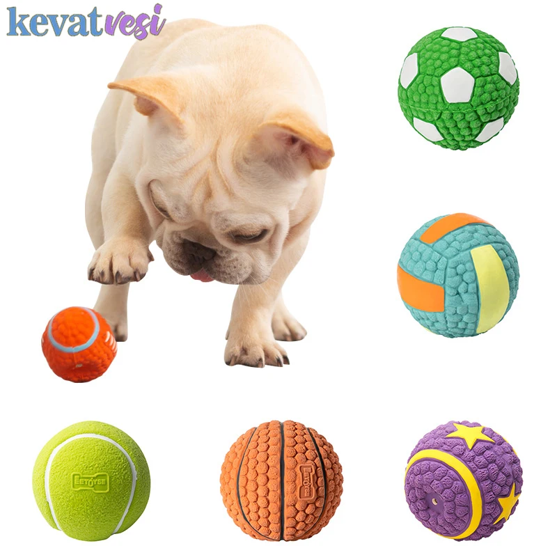 

Squeaky Dog Toys Natural Latex Rubber Balls Dog Chew Toy Cleaning Tooth Interactive Bite Resistant Football Tennis Squeak Toys