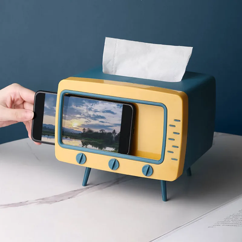 TV Tissue Box Tissue Dispenser Tissue Box Keep Tissues Handy While Watching Mobile Phone Holder Drawer Multi-functional Storage
