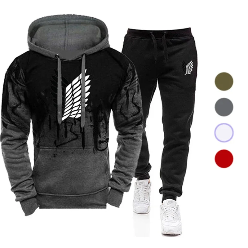 New Men's Tracksuit Two Pieces Sets Hoodies Men Casual Cotton Autumn Winter Warm Hooded Sweatshirts+Pants Fashion Male Suit 3