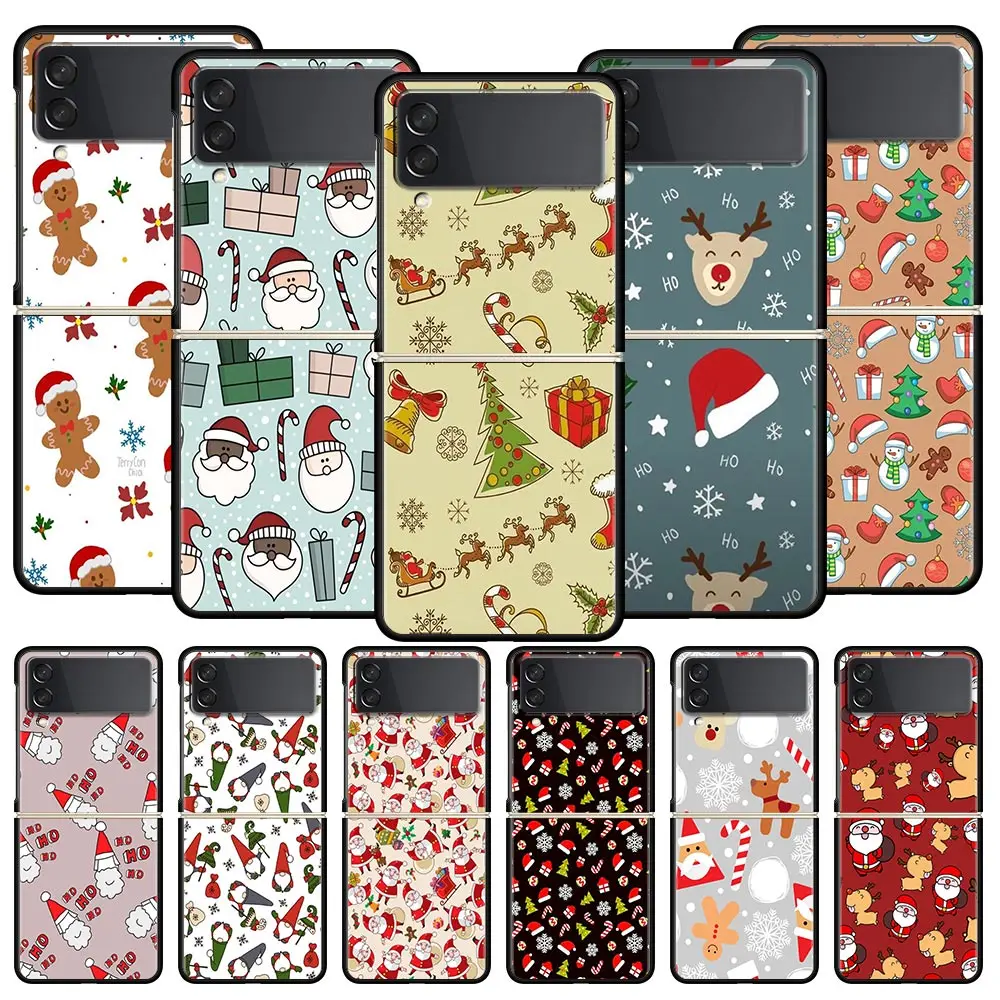 Luxury Black Hard Shell Folding Phone Case - Christmas Santa Claus Design