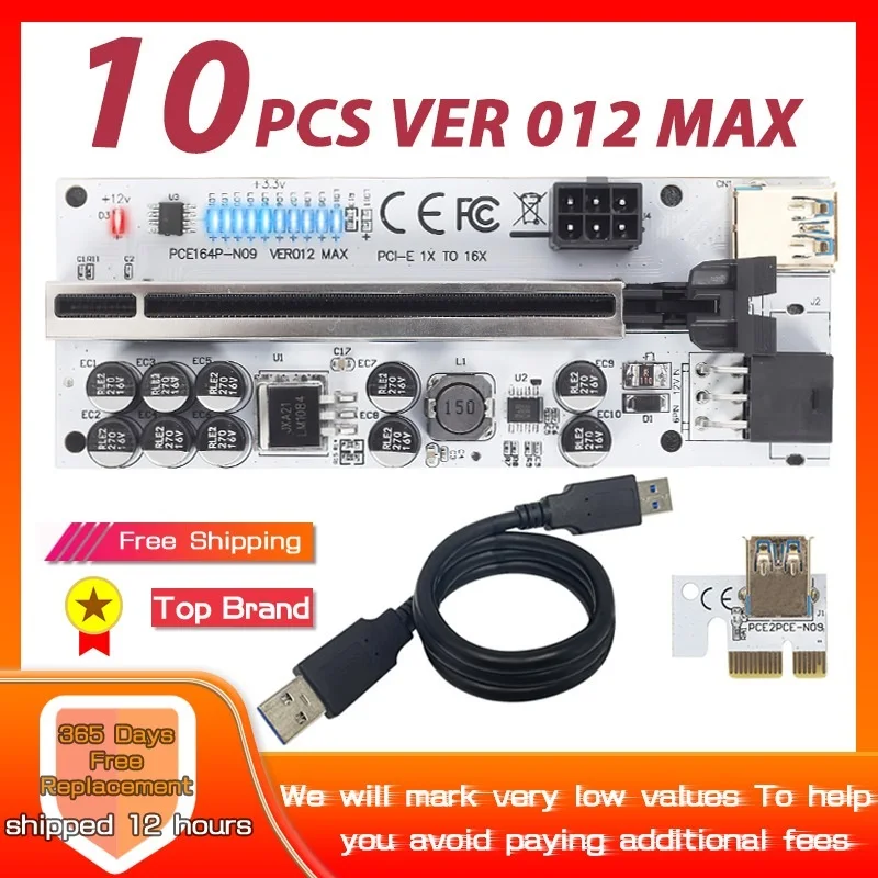 

New 6/10PCS Riser VER012 USB 3.0 PCI-E Riser VER012MAX Express Cable Riser For Video Card X16 Extender PCI-E Riser Card For