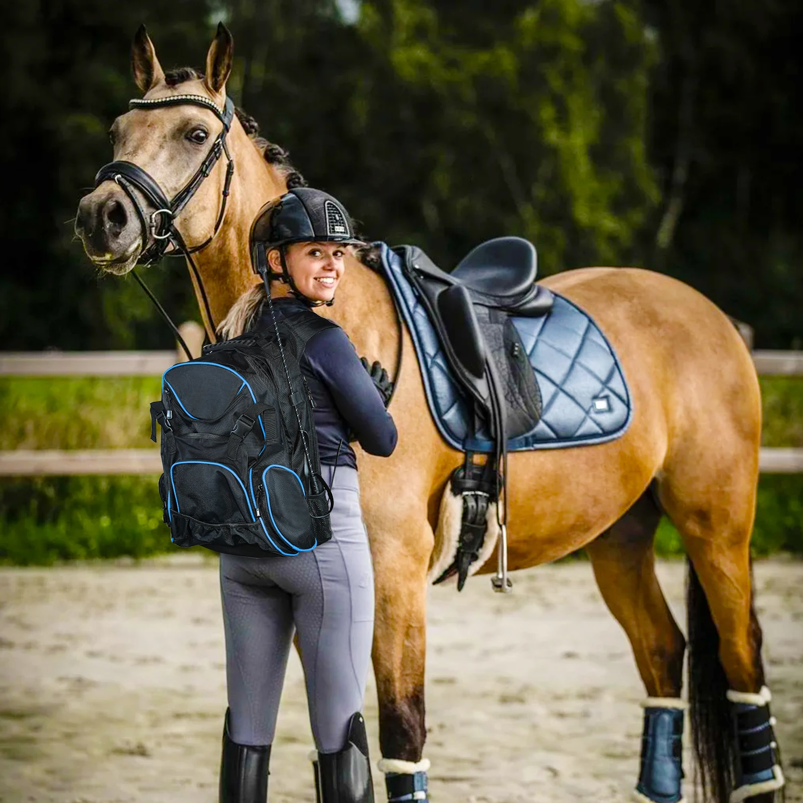 Large capacity equestrian horse riding gear horseback riding bag grooming tote bag equestrian backpack