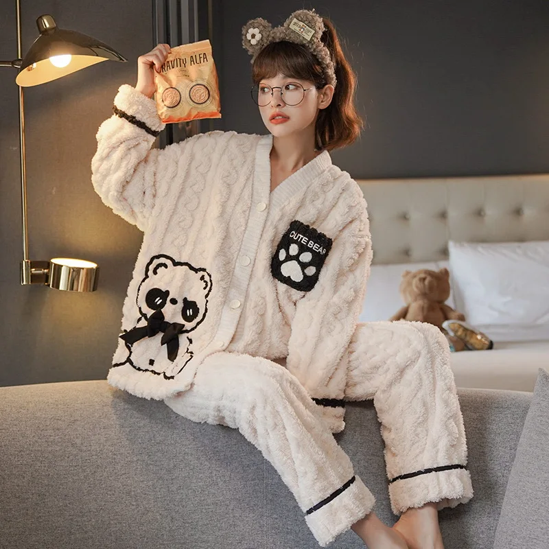 Korean Cute Pjs Women Pajamas Suits Winter Home Clothes Coral Pyjamas Plus  Size Warm Pijama Set (Color : 1, Size : Large) : : Clothing, Shoes  & Accessories