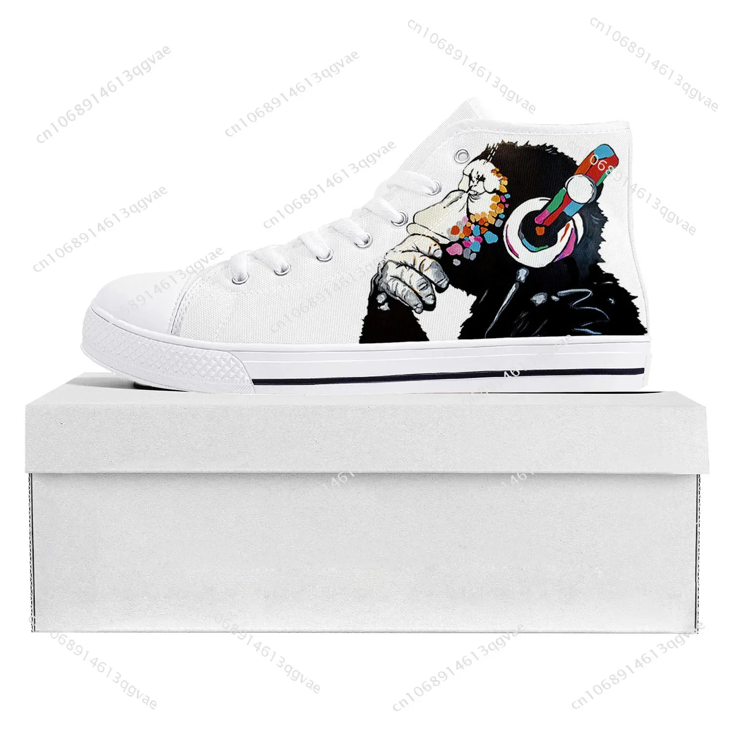 Banksy Thinking Chimp High Top High Quality Sneakers Mens Womens Teenager Canvas Sneaker Casual Couple Shoes Custom Shoe White