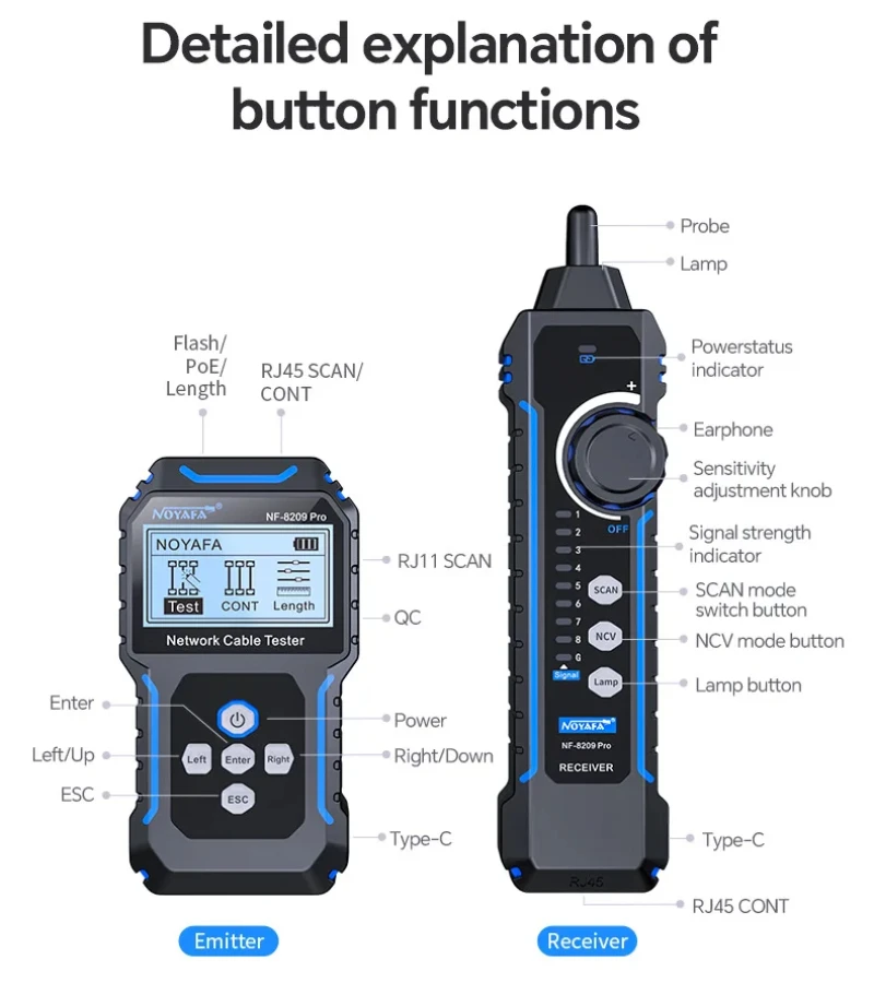 NOYAFA NF-8209Pro Network cable locator length measurement PoE tester break short circuit cross detector rj45 Connector tester