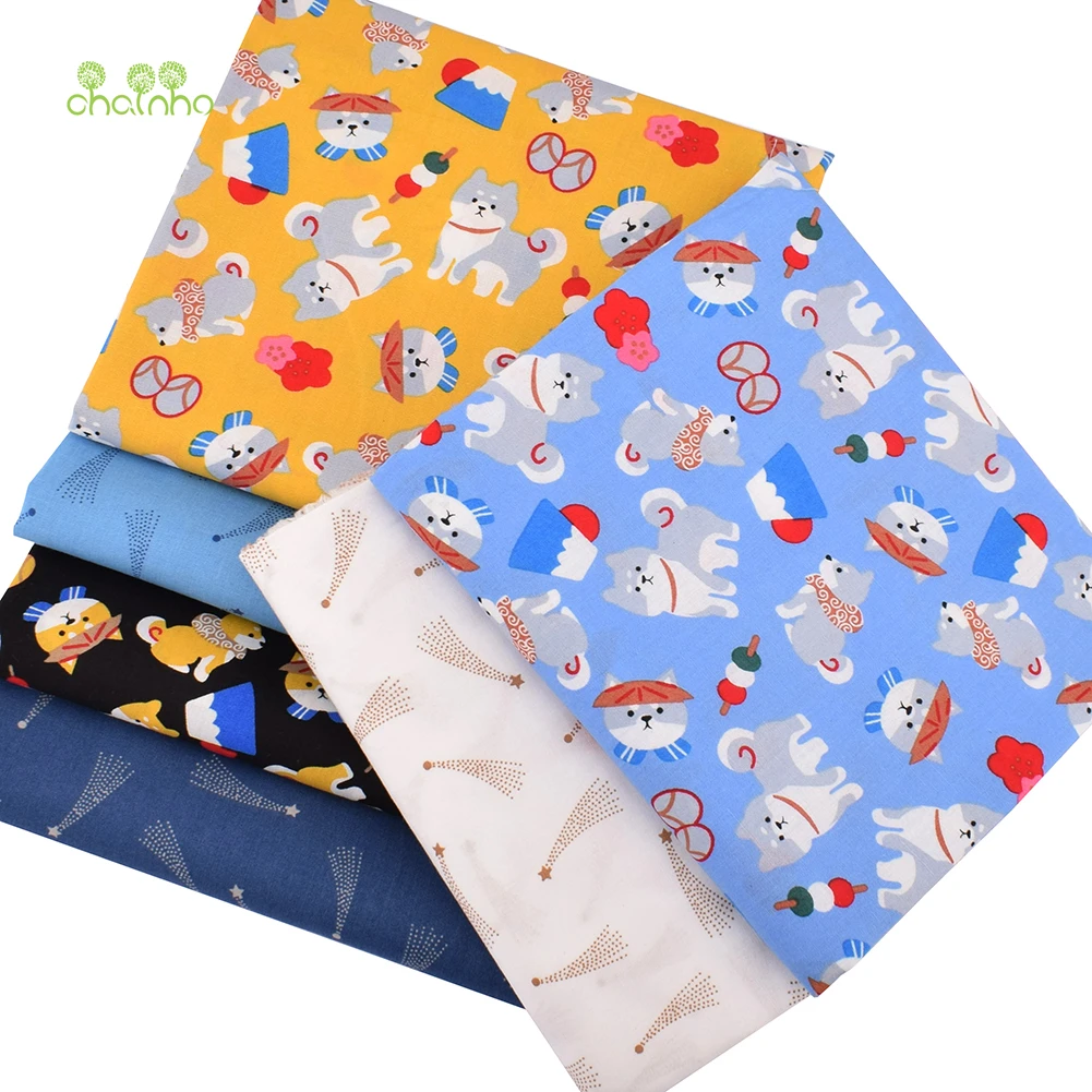 Chainho,Printed Plain Weave Poplin Cotton Fabric,DIY Quilting Sewing Material,Patchwork Cloth,Floral Series,3 Sizes,15PC11