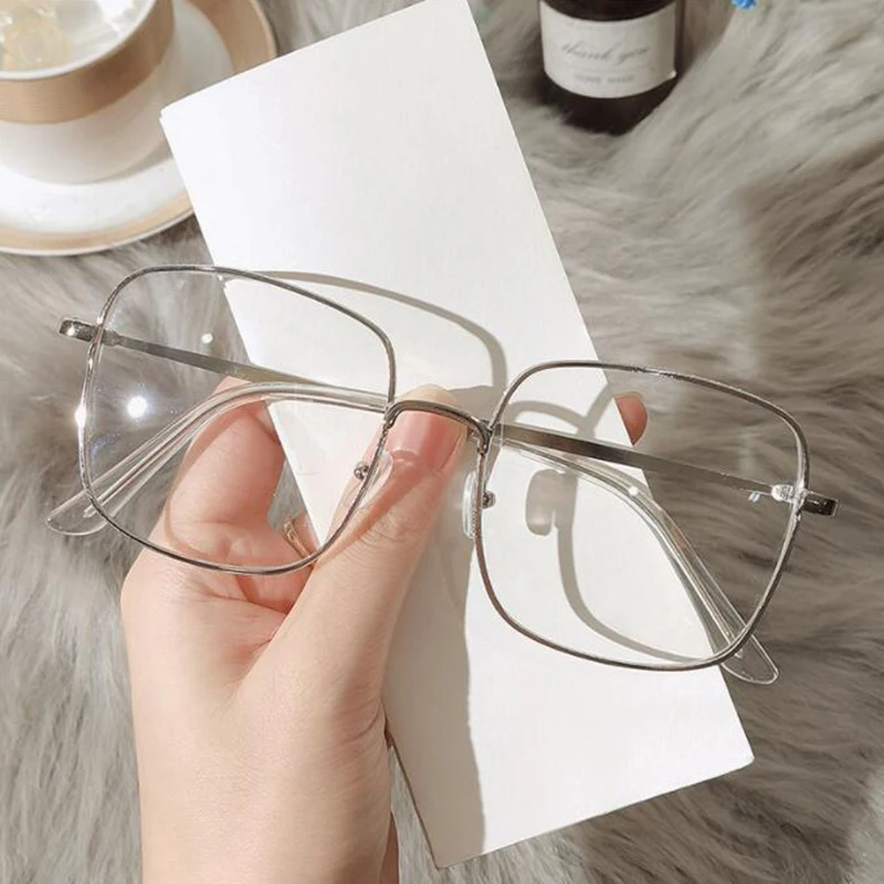 Big Size Square Myopia Glasses for Women Men Eyeglasses Metal Frame Prescription Eyewear 0~-6.0 Diopter 3