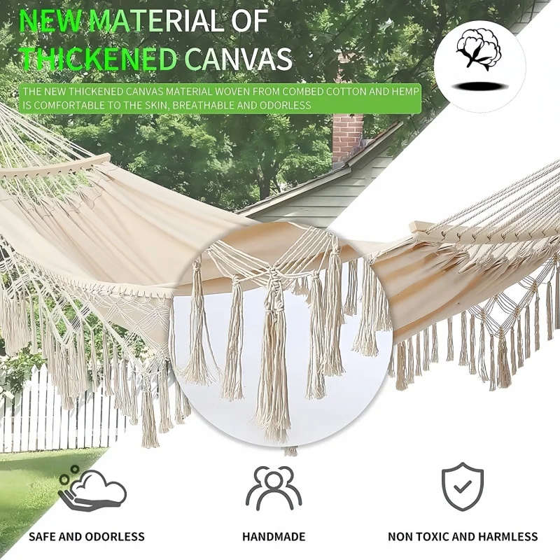 1PC Outdoor Camping High Load Bearing Hammock Tassel Canvas Garden Swing Chair Hanging Bed Foldable Out/Indoor Hanging Hammock camping hammock outdoor hammock swing hammock swing chair