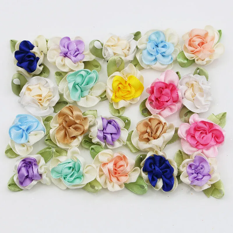 (20pcs/pack) 20*40mm Double Ribbon Leaf Silk Flower Simulation Jasmine Flower Hand Sewn Braided Hair Accessory Party Decoration
