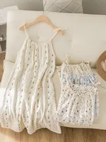 Summer Thin Cotton Nightgown Women's Dry Gauze Strap Spwear Midi Floral Print Cute Sle Home Clothes Outerwear