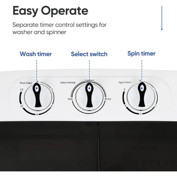 ZENY Portable Clothes Washing Machine Mini Twin Tub Washing Machine 13lbs Capacity with Spin Dryer Compact Washer