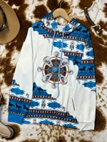 Sudadera con capucha con estampado étnico occidental para mujer, Sudadera con capucha informal con estampado retro, tops para mujer 3