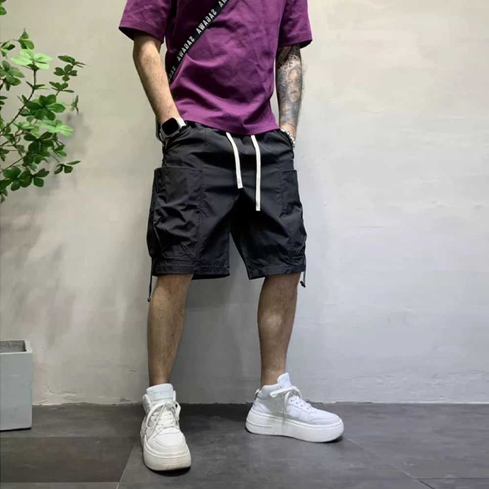 Invisible Open Crotch Outdoor Sex Summer Overalls Pants Men's Fashion Drawstring Loose Large Pockets Casual Shorts Erotic Pants