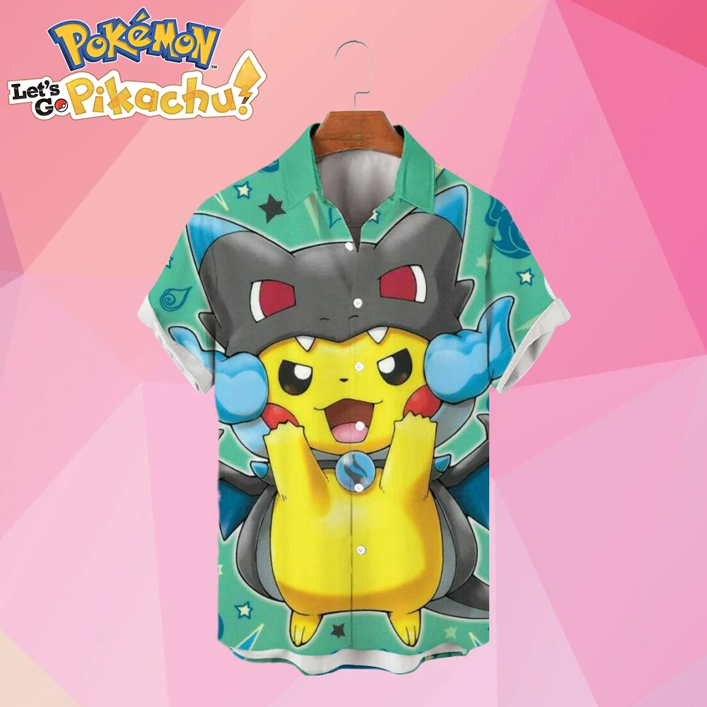 

Pokemon Pikachu HD Printed Summer Cartoon Streetwear Hawaiian Shirt Cute 2024 Anime Harajuku Y2k Oversized S-5XL Cosplay Costume