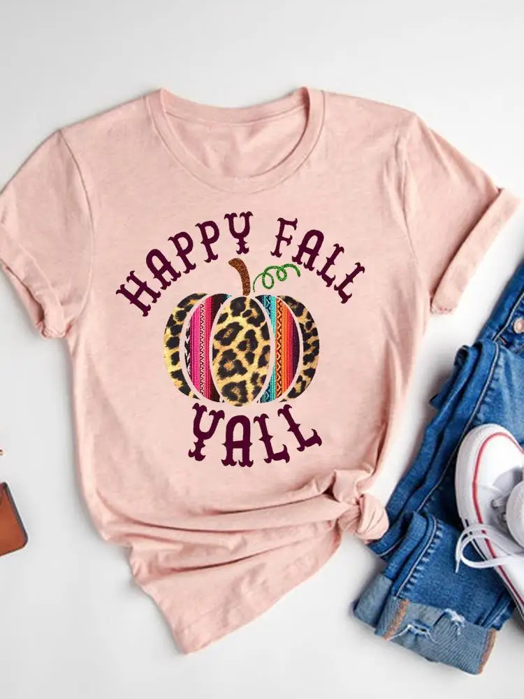Halloween Fall Autumn T-shirt Ladies Thanksgiving Love Pumpkin Spice Basic Tee Top Clothes Women Graphic Print T Shirt173_voghion.com
