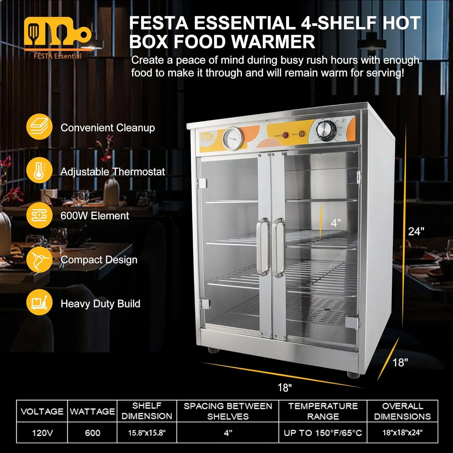 4-Shelf Electric Commercial Hot Box Food Warmer for Pizza/Pretzel Countertop Heated Holding Cabinet Warming Oven for Catering