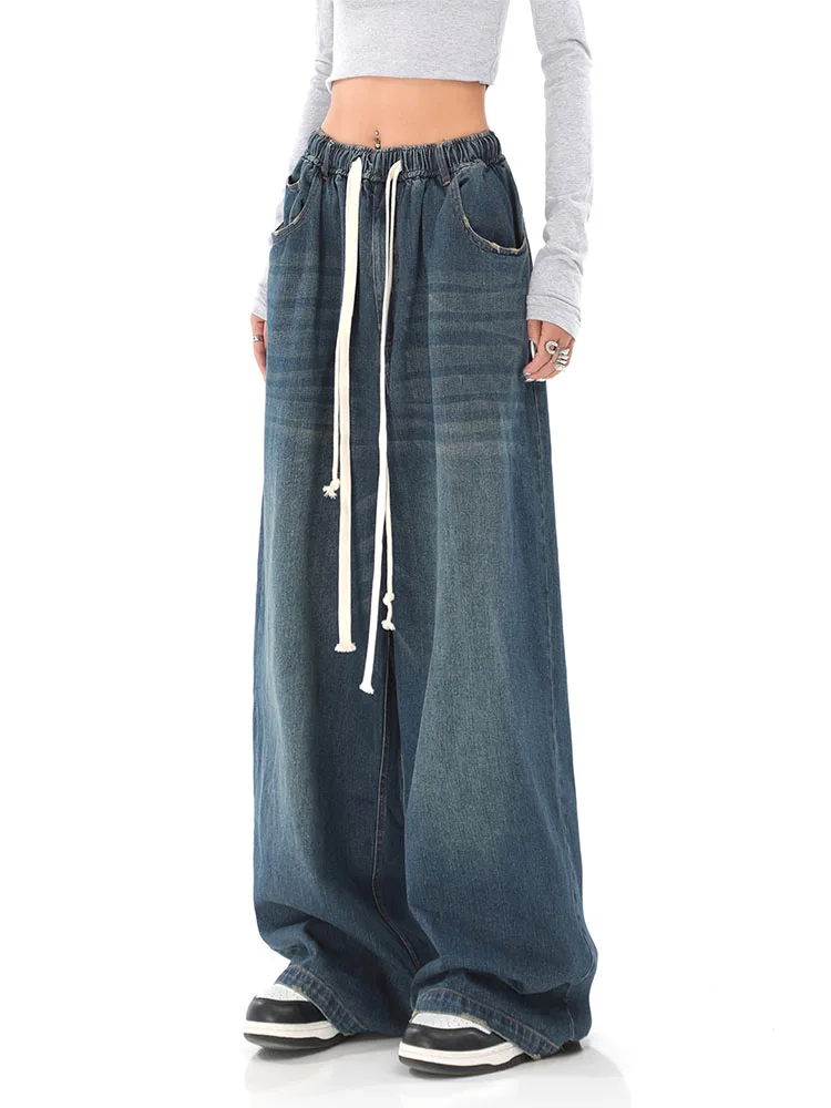 

Women Jeans Vintage High Waist Streetwear Korean Fashion Blue Straight Jean Pants Ladies Baggy Wide Leg Denim Trousers Oversize