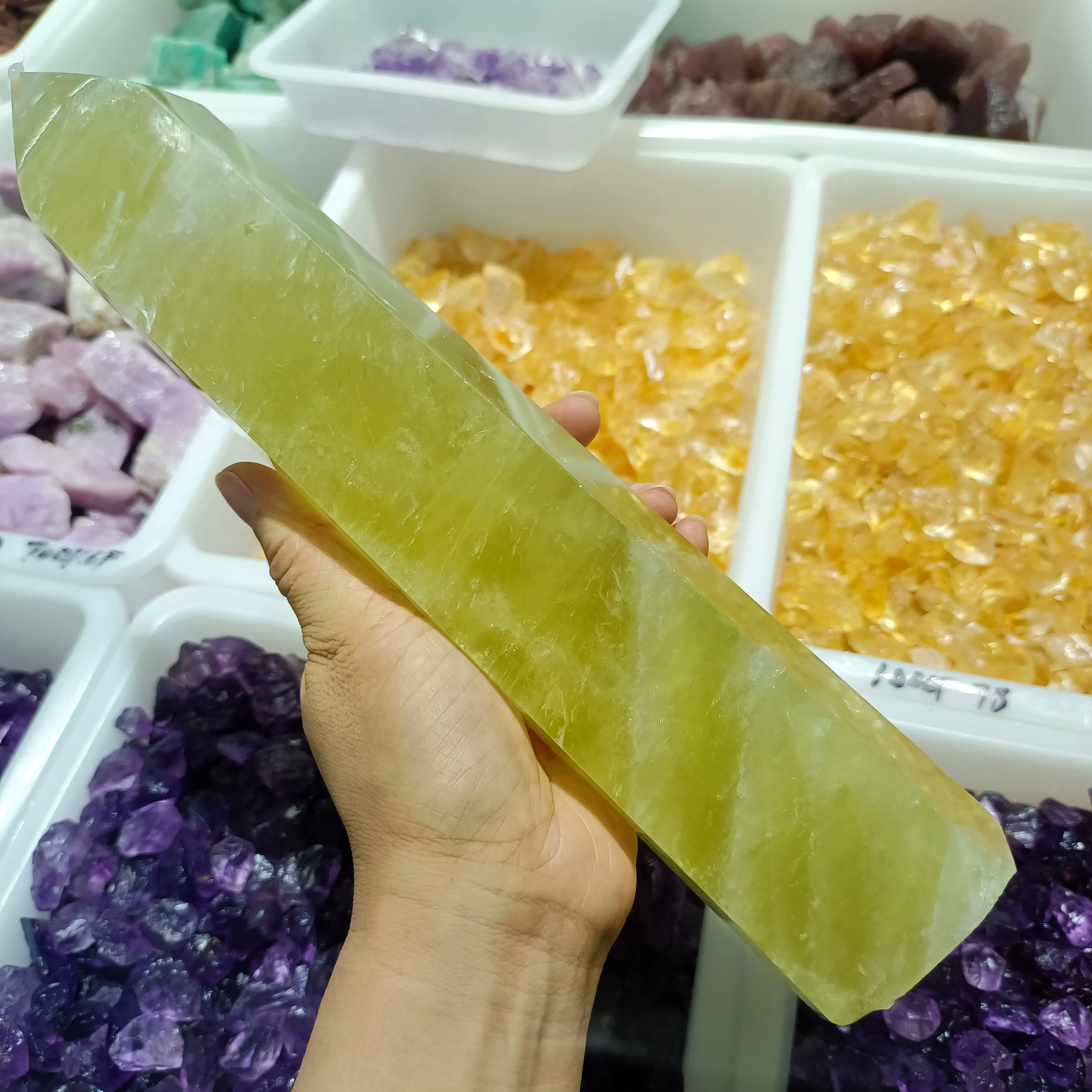 

Natural Yellow Crystal Column Energy Wand Ore Home Office Decoration Mineral Feng Shui Ornaments Reiki Healing