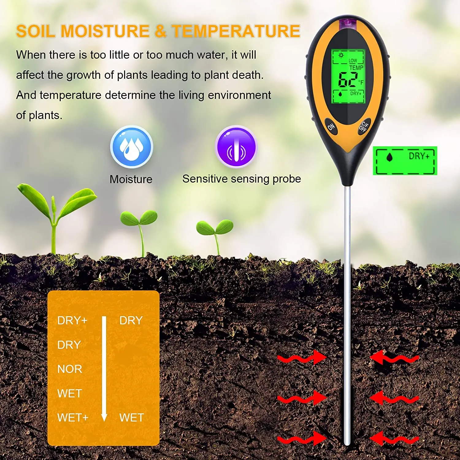 PH-mètre de sol numérique 4 en 1, moniteur d'humidité, température, testeur  de lumière du soleil pour la maison, le jardin, la ferme, la pelouse, kit de  test, outil - AliExpress