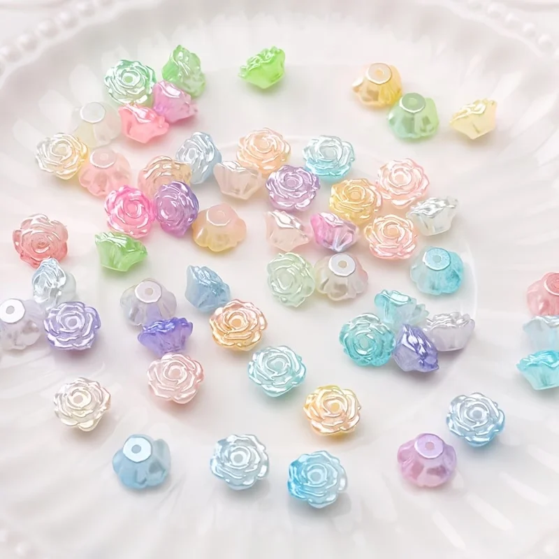 300개의 8mm 아크릴 진주색 카멜리아 비즈를 꿰매어 팔찌와 목걸이용 장식 비즈와 스페이서를 만들었습니다.