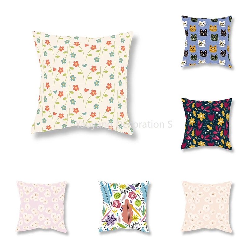 

Cute Little Flower Cat Pillowcase Fruit Pillowcase Sofa Decoration Room Bedside Office Game Chair Cushion Cover Home Decoration