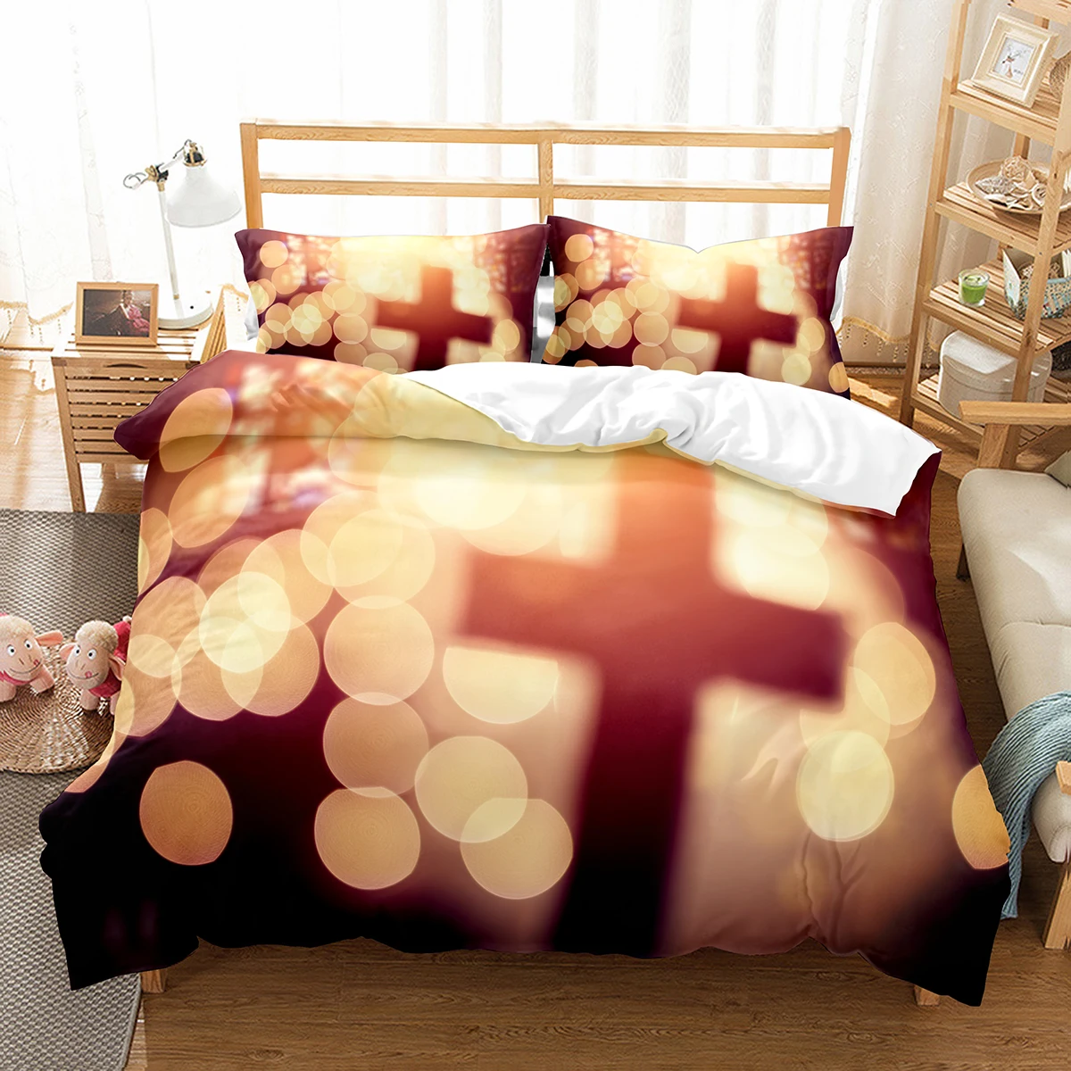 Christianity Bible Jesus Theme Duvet Cover Religion Christian Cross Quilt Cover Black Polyester King Duvet Cover for Kids Adults 4