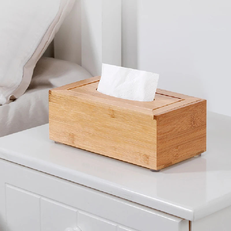 European-style Bamboo Tissue Box Square Rectangular Paper Box Restaurant Hotel Wooden Storage Box Living Room Decoration 4