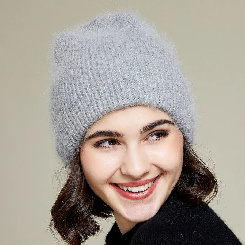 VISROVER Rabbit Cashmere unisex Woman Winter Hat With Lurex&Sequin Autumn Beanies Cashmere Woman Warm Rabbit Fur Skullies 3