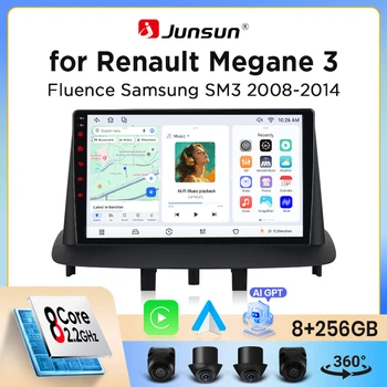 Radio para coche Junsun con CarPlay inalámbrico y Android Auto para Renault Megane 3 / Fluence 2008-2016, ventilador de refrigeración integrado, navegación GPS Android, reproductor multimedia, WiFi, DSP, RDS, BT, SWC, pantalla táctil IPS, autorradio, reproductor de vídeo, unidad principal estéreo 1