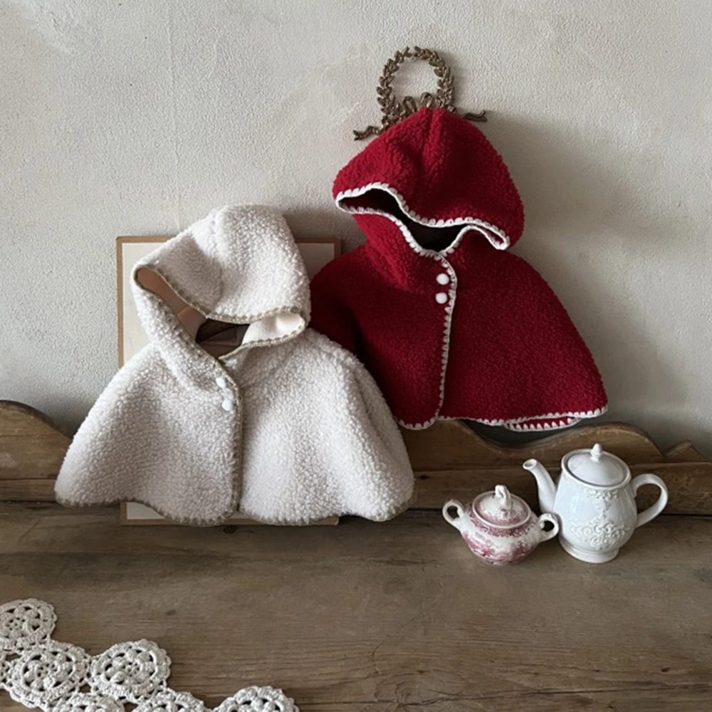

Soft Warm Fur Baby Girls Red Cloak Christmas Winter Newborn Shawl Coat Children New Year Clothes Kids Photo Shoot Accessories