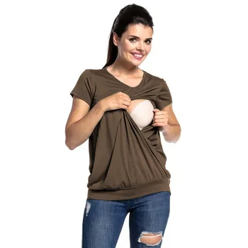 Nursing Maternity Clothes for Women Breastfeeding Short Sleeve Pure Color T-shirts Mother Pregnant Blouse Tops Multiple Colors