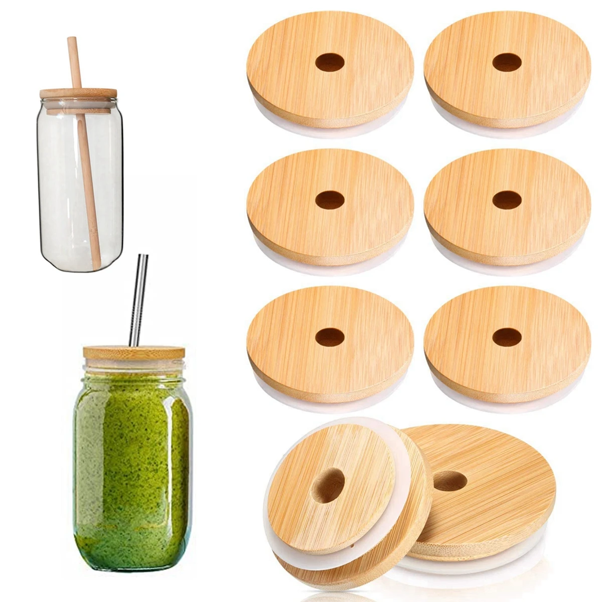 16 Oz Mason Jar Regular Mouth Beverage Cups with Bamboo Lids and