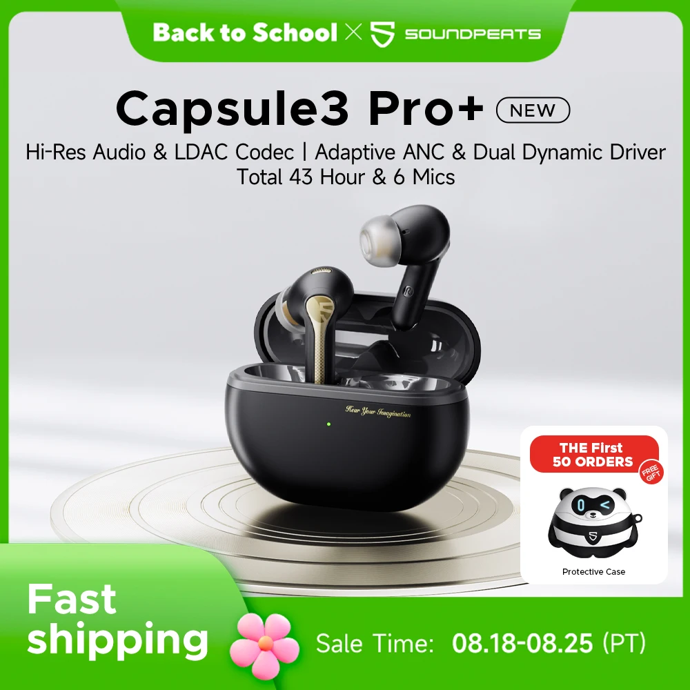 SoundPEATS Air5 Pro+ - Écouteurs Sans Fil Hi-Res Avec Drivers Hybrides XMEMS - ANC 55dB - Bluetooth 5.4 - Jusqu'à 30h D'autonomie