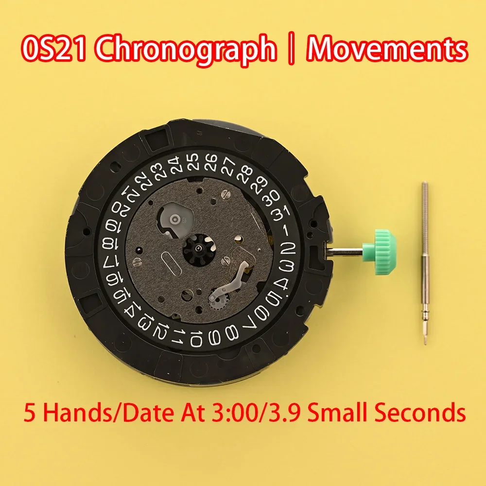 

Miyota 0S21 Movement Cal.0S21 Chrono min/sec, 24 hourDate at 3:00 Chronograph movement.Size:13 1/2''' Heigh:5.10mm