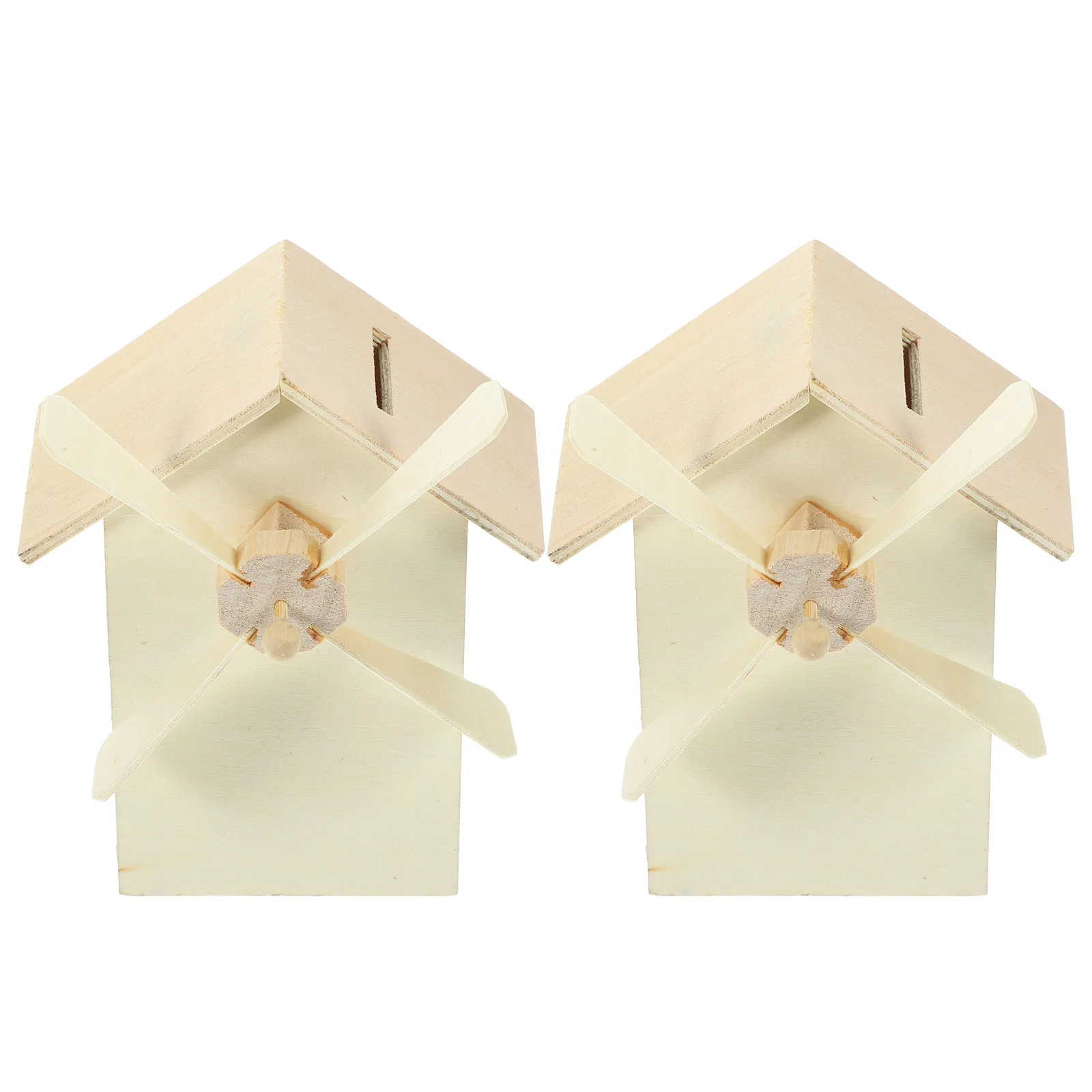 Wooden Windmill Piggy Bank 2 Pcs Kids Banks Toy Paintable Craft Projects Storage Change Box Saving Containers 2