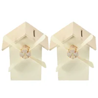 Wooden Windmill Piggy Bank 2 Pcs Kids Banks Toy Paintable Craft Projects Storage Change Box Saving Containers 2