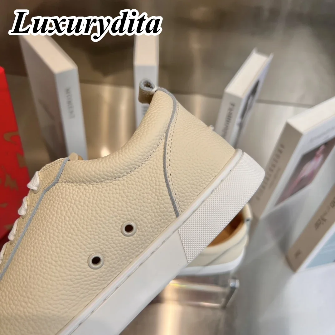 LUXURYDITA Designer Men Casual Sneakers Real Leather Rivet Luxury Womens Tennis Shoes 35-47 Fashion Unisex loafers HJ664