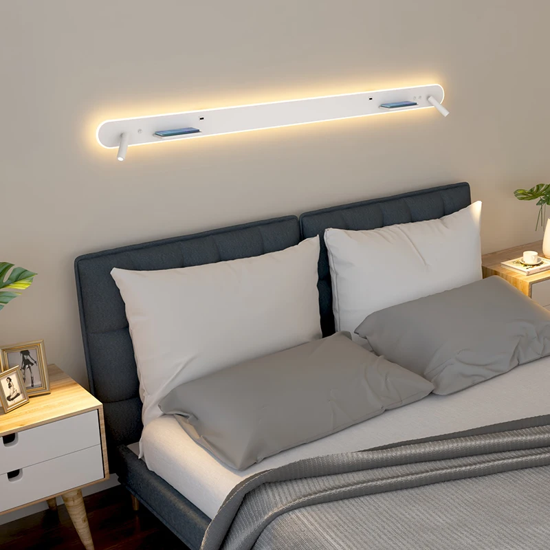 

1m/1.2m Multifunction LED Wall lamp Iron Body White Wall Light with Wireless Charging USB Port Rotatable Reading Spotlight