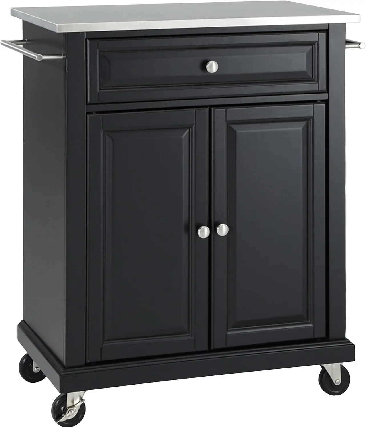 Compact Kitchen Island with Stainless Steel Top, Black