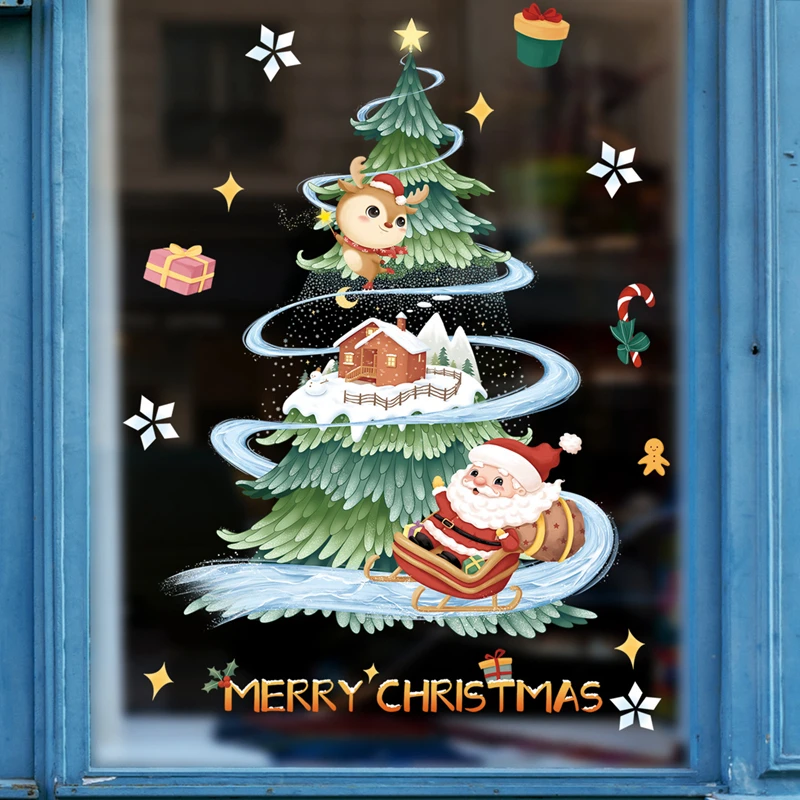 Christmas Santa Claus Xmas Tree Cartoon Window Decals