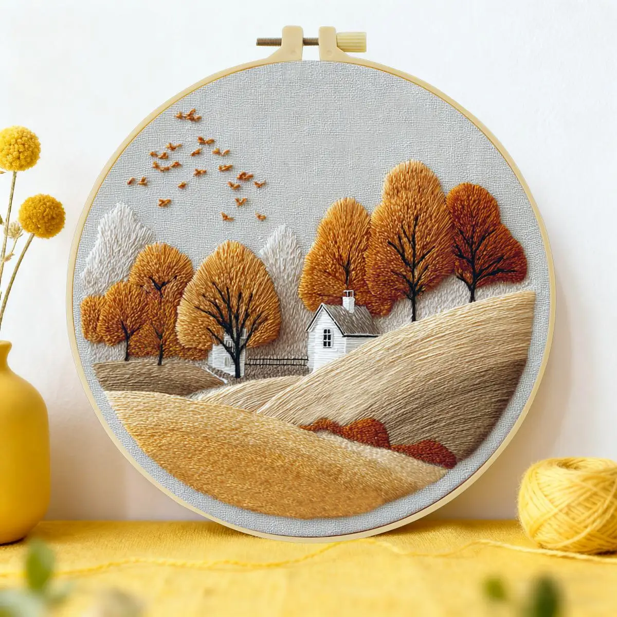 1 Stück 20X20CM/15X15CM 7,87/6,3 Zoll Stickerei-Starter-Kit für ländliche Gebiete DIY-Kit DIY-Stickerei-Set Handarbeiten Heimdekoration